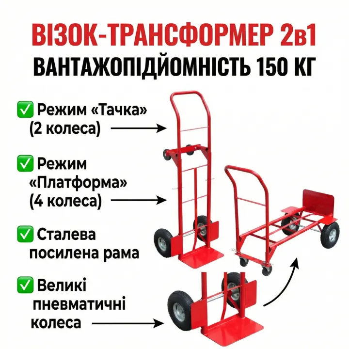 Візок-трансформер 2в1, вантажопідйомність до 150 кг